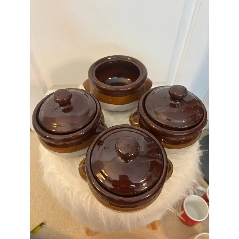 Set of 4 vintage stoneware French onion soup bowls